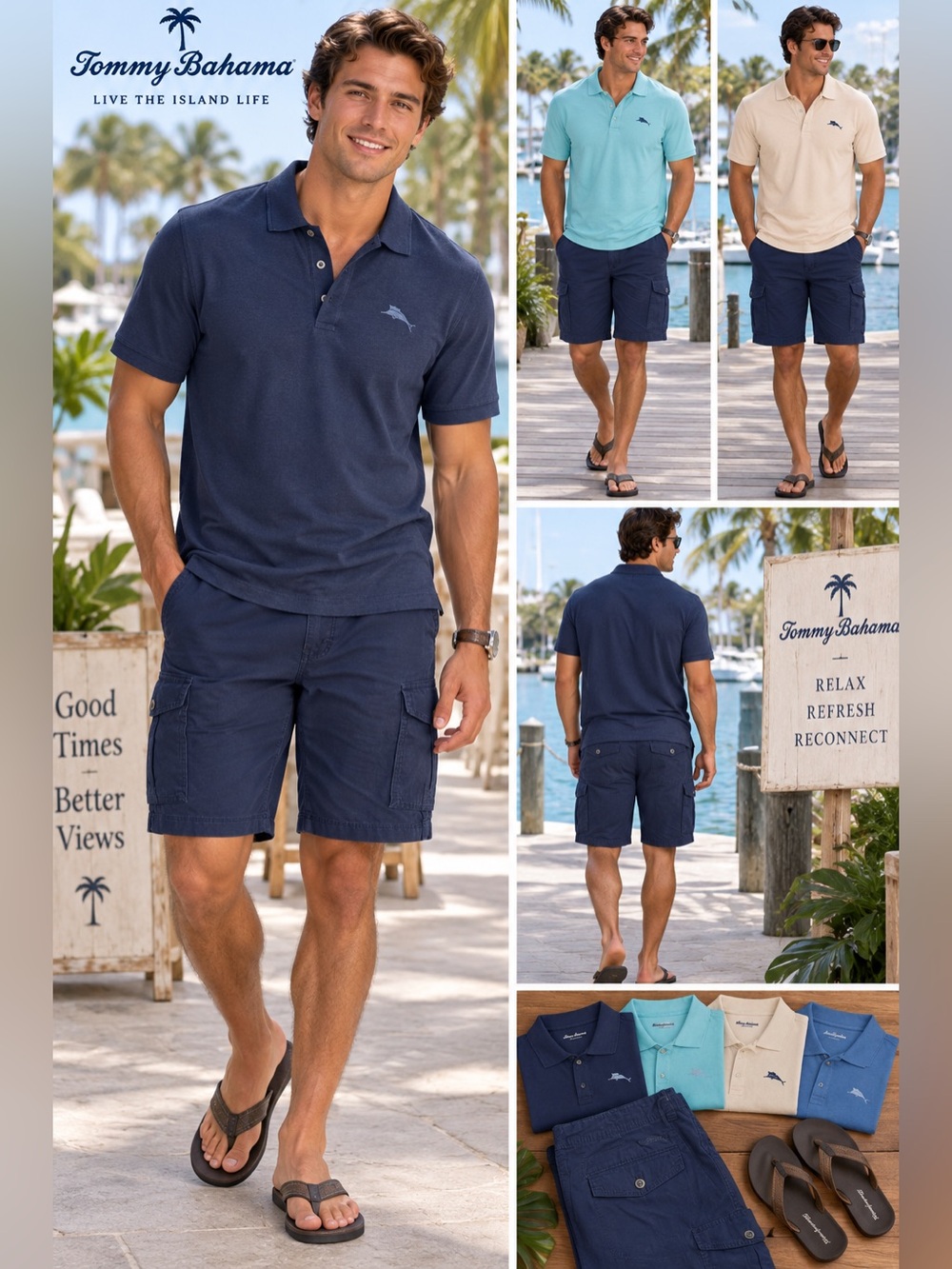 Tommy Bahama Men's Navy Cargo Shorts with Multiple Pockets Size 35